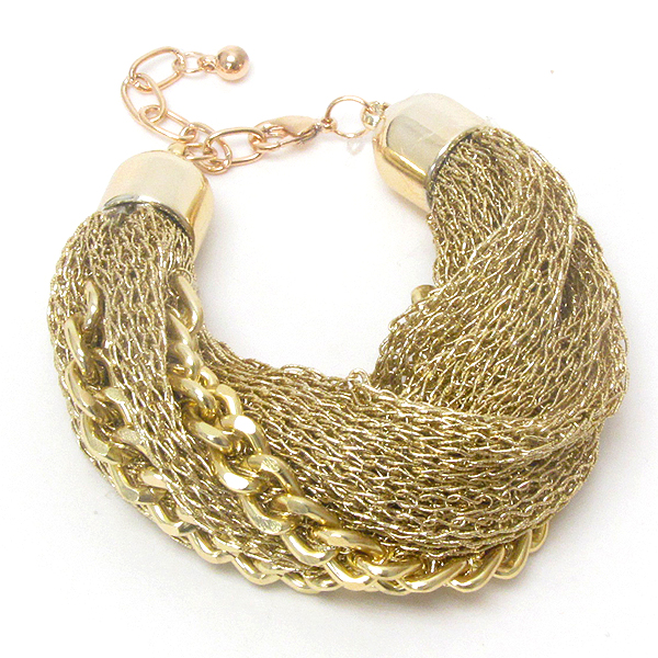 Fabric mesh and thick metal chain bracelet