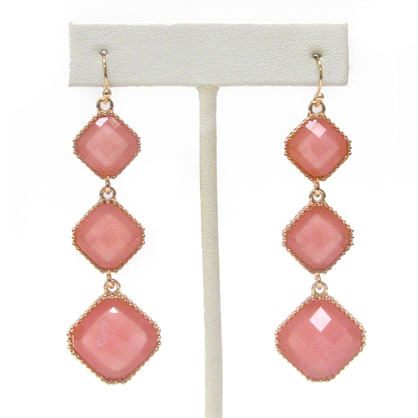 Triple diamond shape stone drop earring