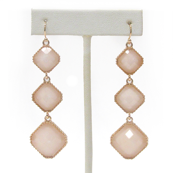 Triple diamond shape stone drop earring