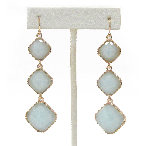 Triple diamond shape stone drop earring