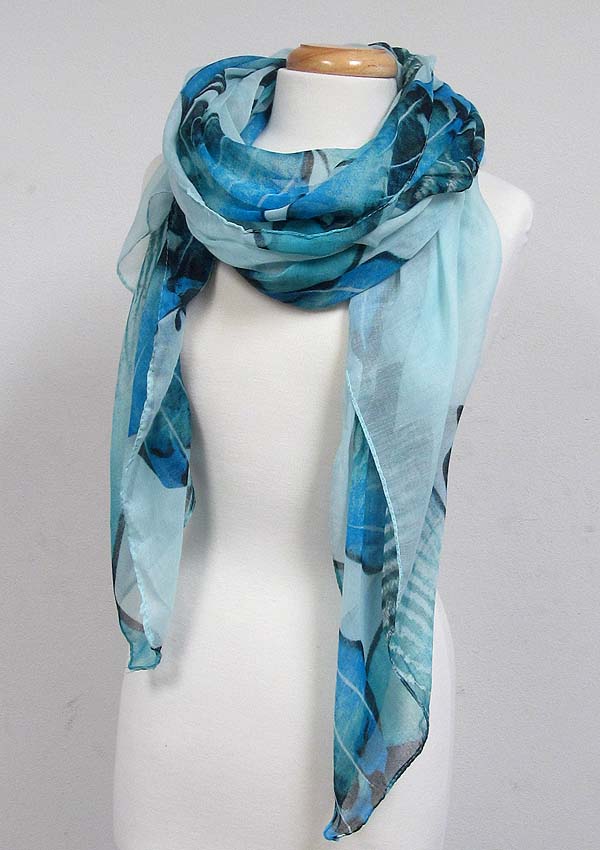 Large leaf print scarf
