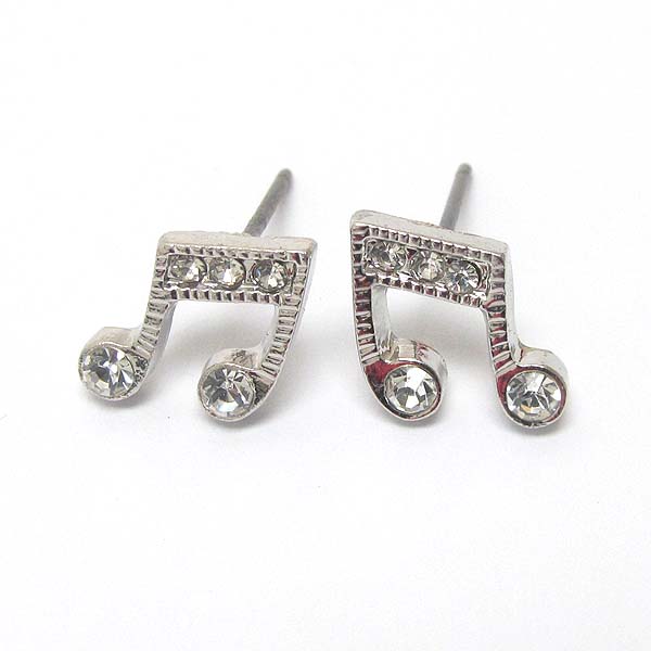 Premier electro plating crystal music note stud earring