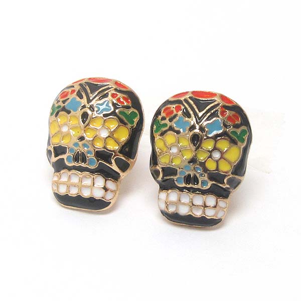 Premier electro plating epoxy sugar skull stud earring