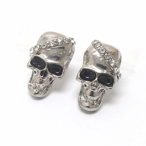 Premier electro plating crystal skull stud earring
