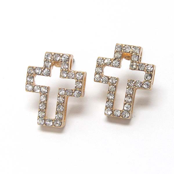 Premier electro plating crystal cross stud earring