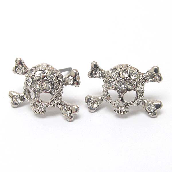 Premier electro plating crystal skull or skeleton stud earring