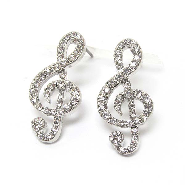 Premier electro plating crystal music note stud earring