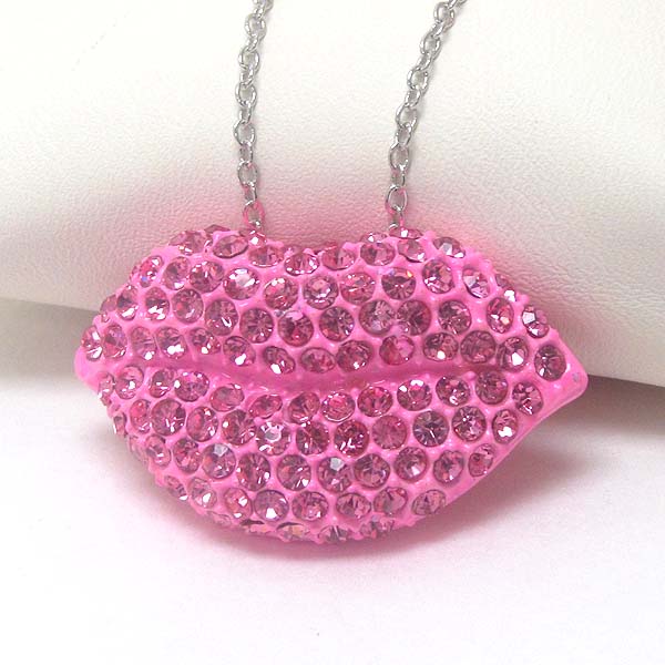 Premier electro plating crystal stud lip pendant necklace -valentine