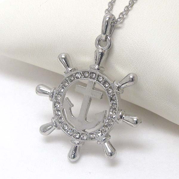 Premier electro plating crystal wheel and anchor pendant necklace