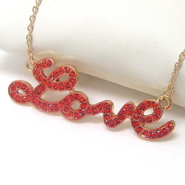 Premier electro plating crystal stud love pendant necklace -valentine
