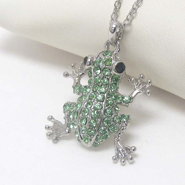 Premier electro plating crystal stud frog pendant necklace