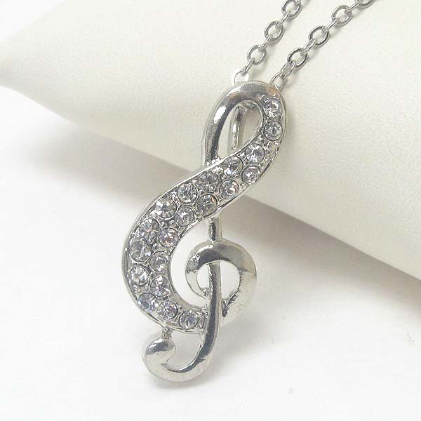Premier electro plating crystal treble clef pendant necklace