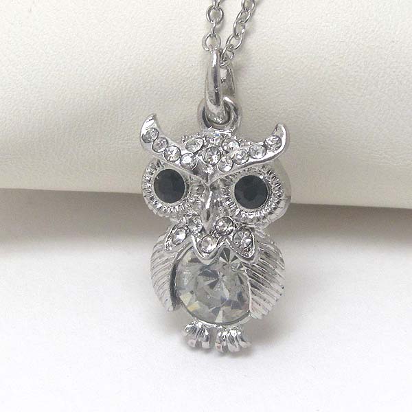 Premier electro plating crystal stud owl pendant necklace