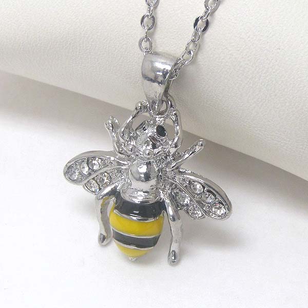 Premier electro plating crystal and epoxy bumble bee pendant necklace