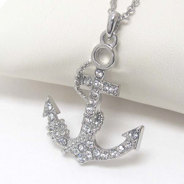 Premier electro plating crystal anchor and rope pendant necklace