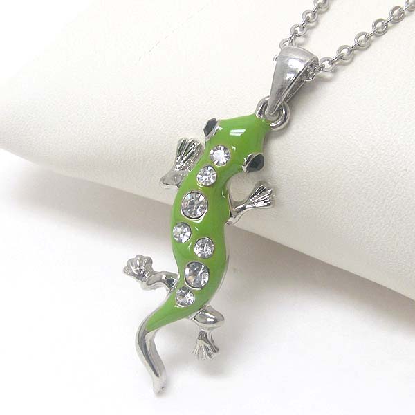 Premier electro plating crystal and epoxy lizard necklace