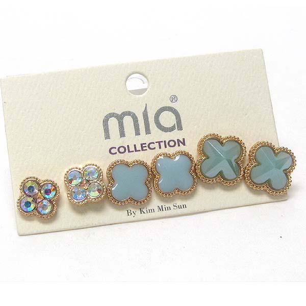 Crystal and faux stone flower stud earring set of 3