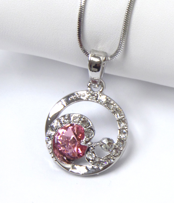 Made in korea whitegold plating crsytal hoop and facet stone pendant necklace