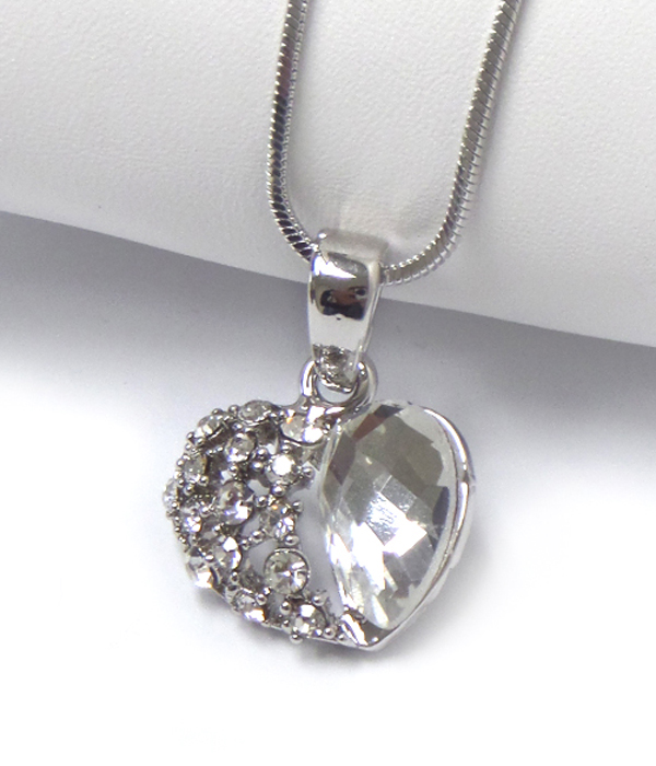Made in korea whitegold plating crystal heart pendant necklace