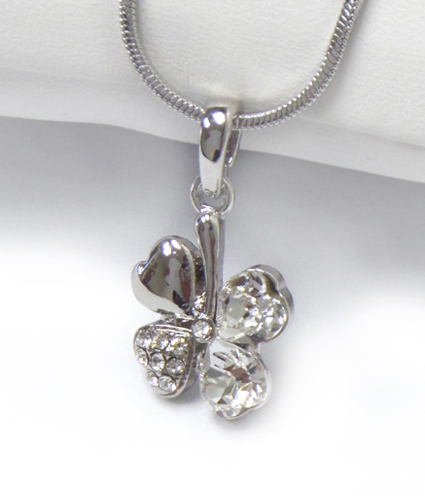 Made in korea whitegold plating crystal shamrock clover pendant necklace