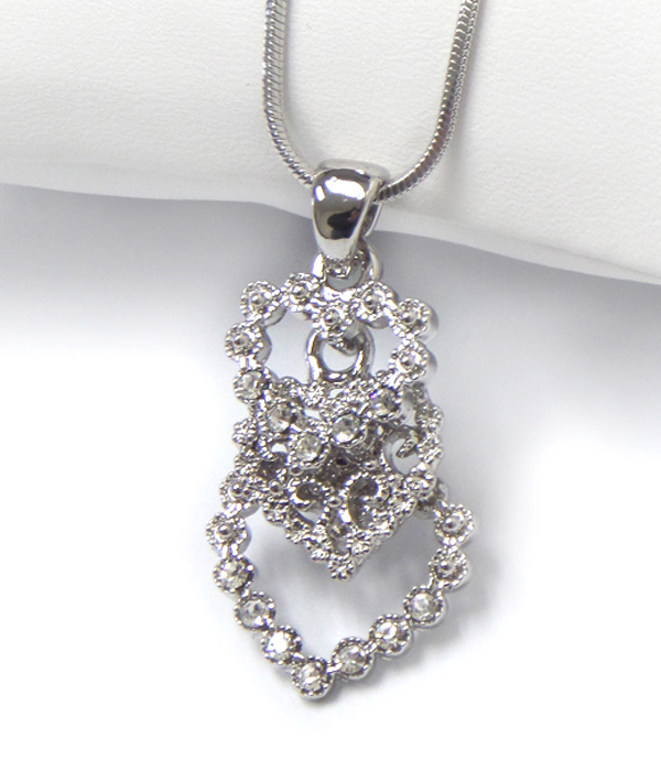 Made in korea whitegold plating crystal deco triple heart drop necklace