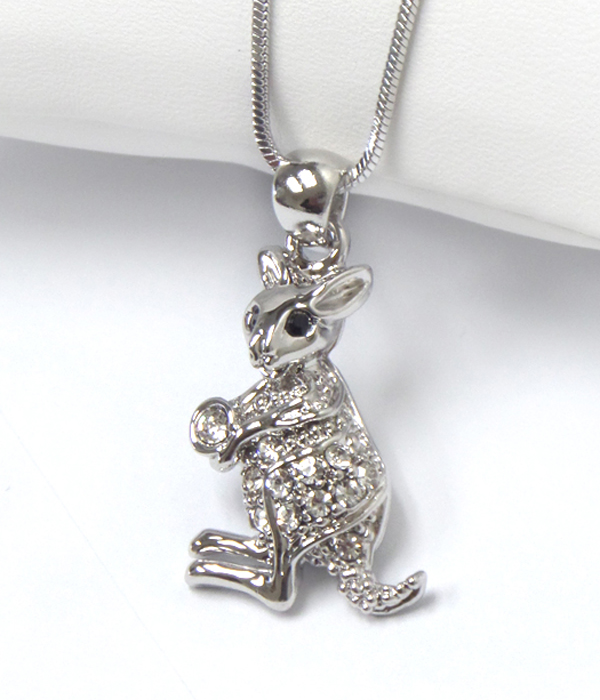 Made in korea whitegold plating crystal deco kangaroo necklace