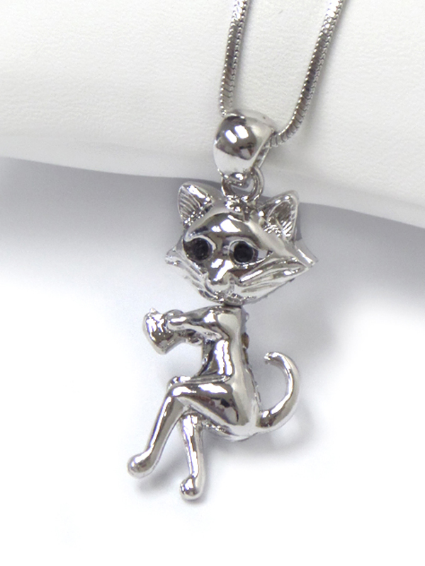 Made in korea whitegold plating crystal deco cat necklace