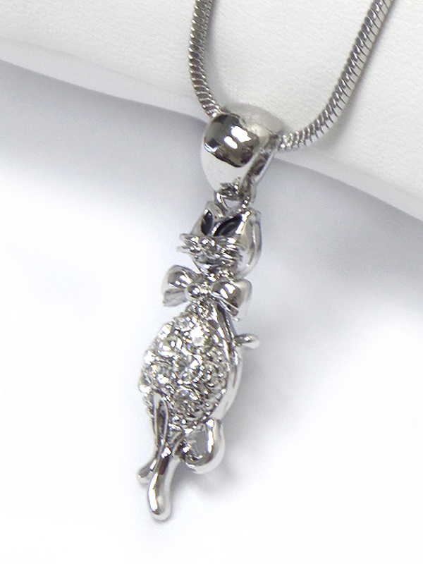Made in korea whitegold plating crystal stud cat pendant necklace