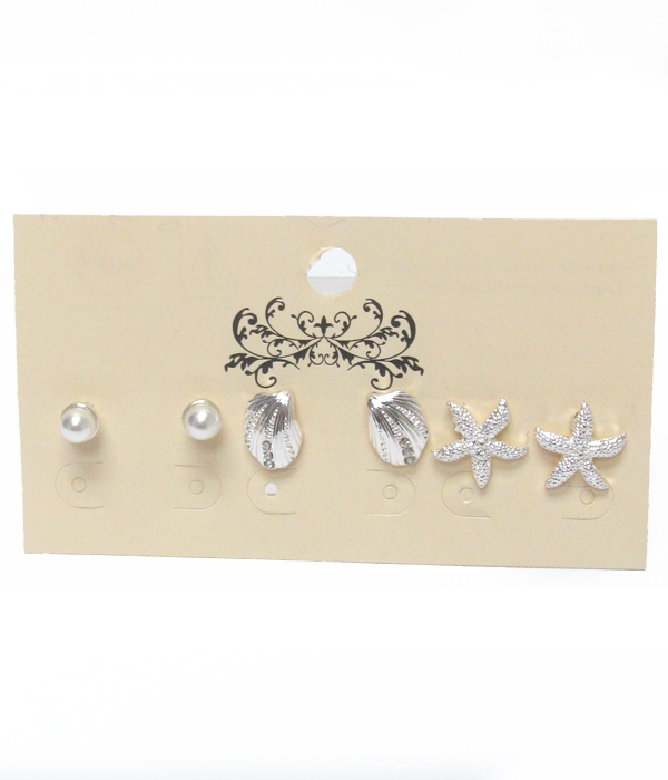 Sealife theme three pair earring set