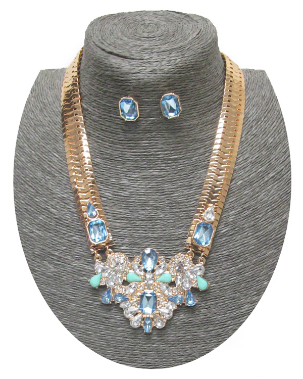Spring statement crystal pendant and flat snake chain necklace set