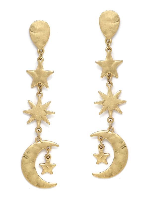 METAL MOON AND STAR DROP EARRING