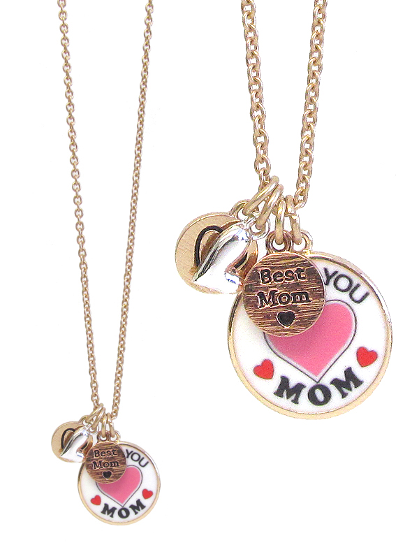 MOM THEME MULTI CHARM PENDANT NECKLACE - I LOVE YOU MOM -valentine