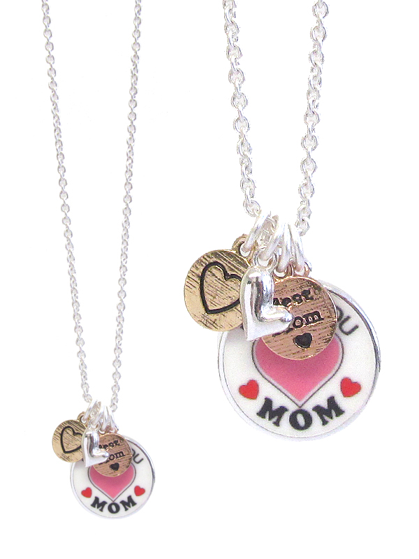 MOM THEME MULTI CHARM PENDANT NECKLACE - I LOVE YOU MOM