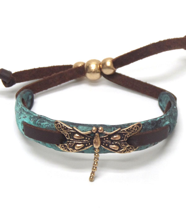Handmade dragonfly pull tie bracelet