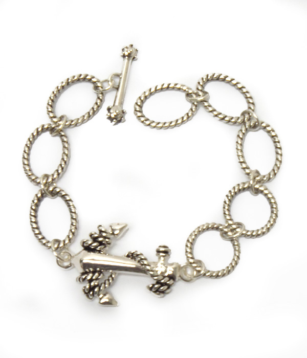 Textured metal anchor toggle bracelet 
