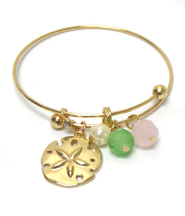Sand dollar with beads wire bangle bracelet