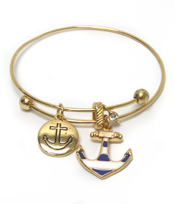 Anchor charm dangle wire bangle bracelet