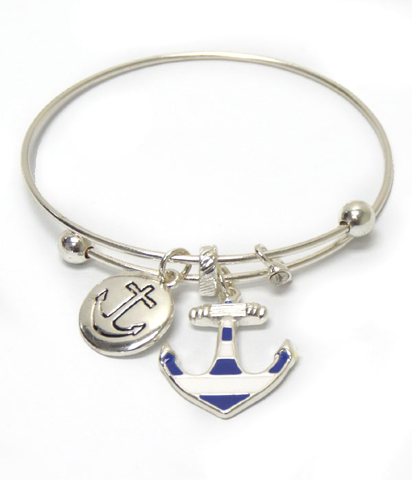 Anchor charm dangle wire bangle bracelet