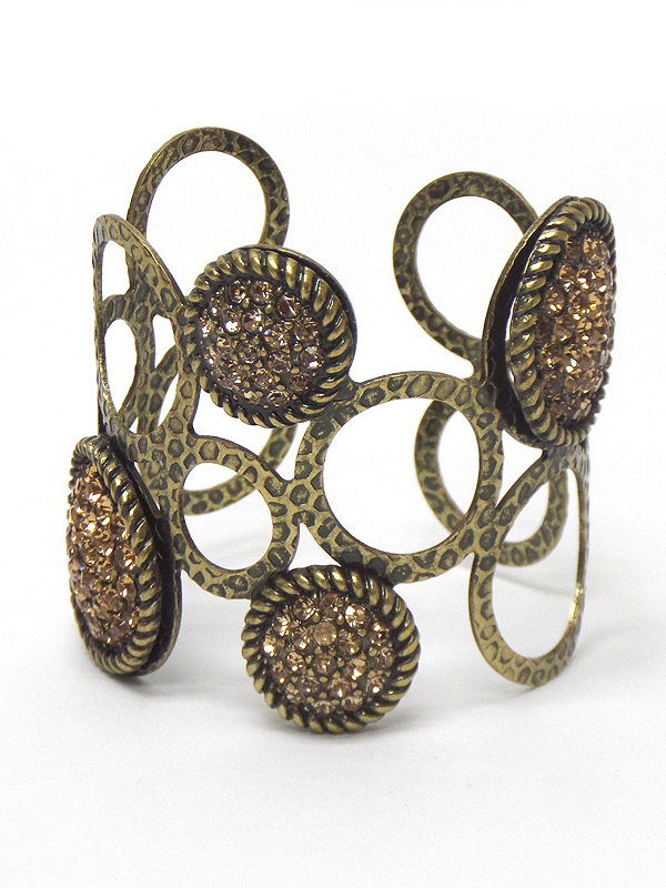 Crystal stud textured metal tall cuff bracelet