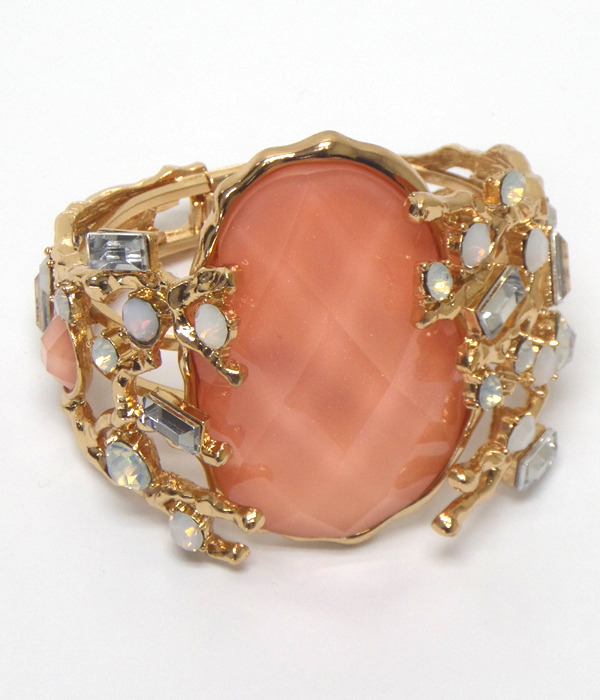 Luxury large stone with crystal hinge bangle bracelet