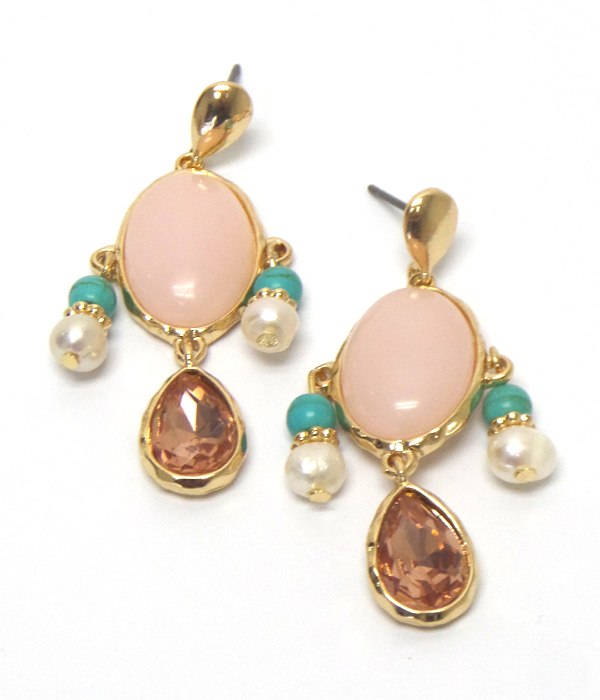 Semi precious stone and pearl beads dangle earring