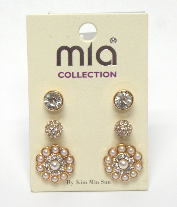 Flower fireball mixed shape 3 pair earring set