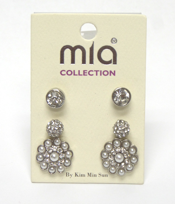 Flower fireball mixed shape 3 pair earring set