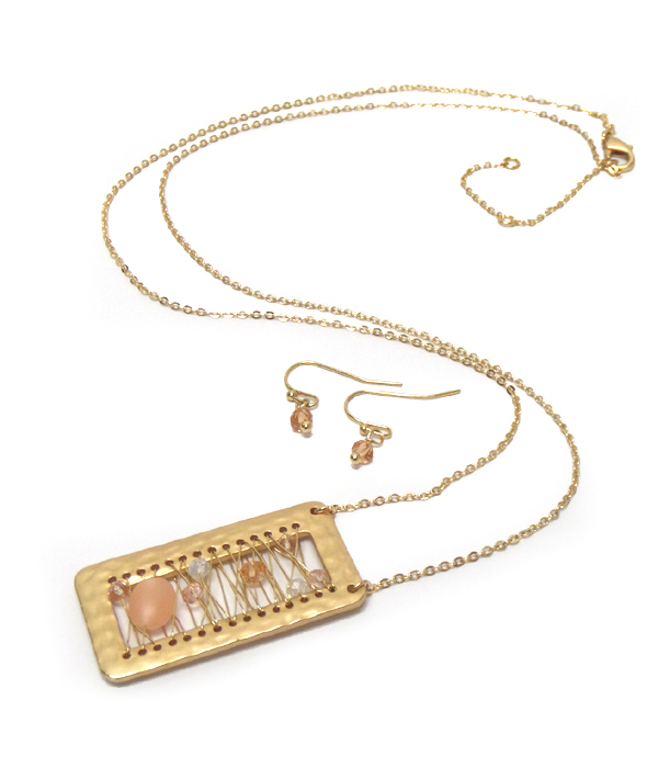 Semi precious loose stone beads and handmade metal art necklace earring set