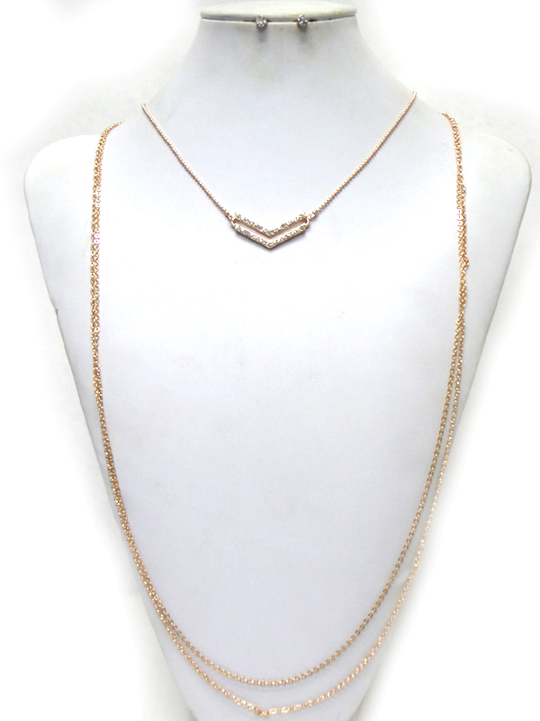 Multi layer metal long necklace earring set