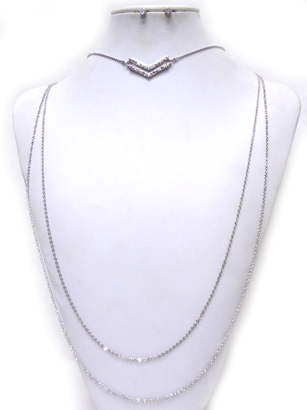 Multi layer metal long necklace earring set
