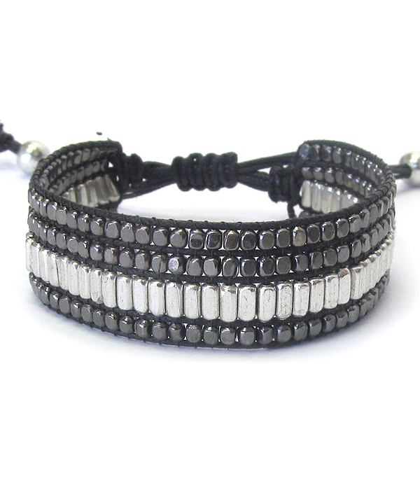 Multi metal bead pull tie bracelet