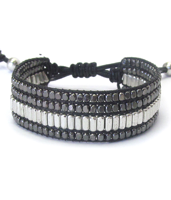 MULTI METAL BEAD PULL TIE BRACELET