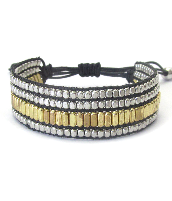 Multi metal bead pull tie bracelet