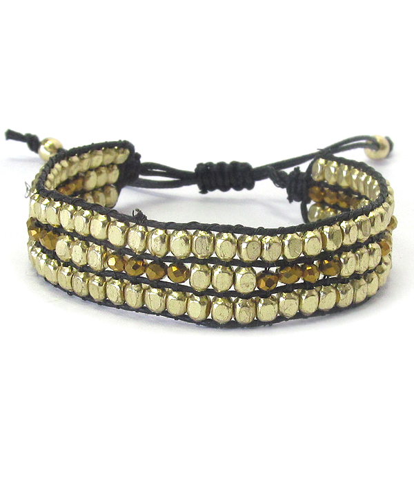 MULTI METAL AND STONE BEAD MIX PULL TIE BRACELET